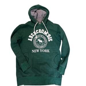 Vintage‎ Abercrombie & Fitch Appliqué Logo Mens XL Green Y2K Thermal Lined Hoodi